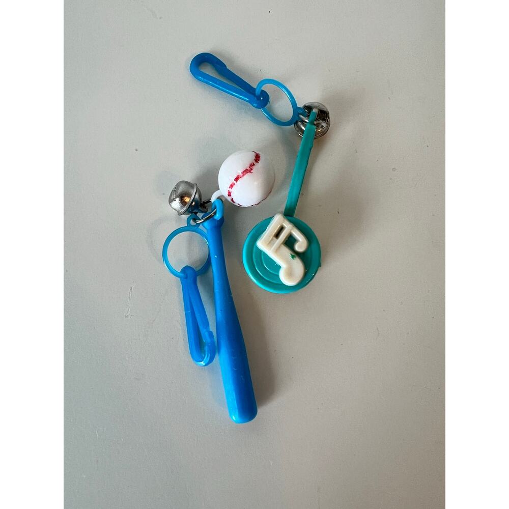 Baseball Bat and Headphones 1980s Bell Clip Charm Necklace Keychain Bell Lot